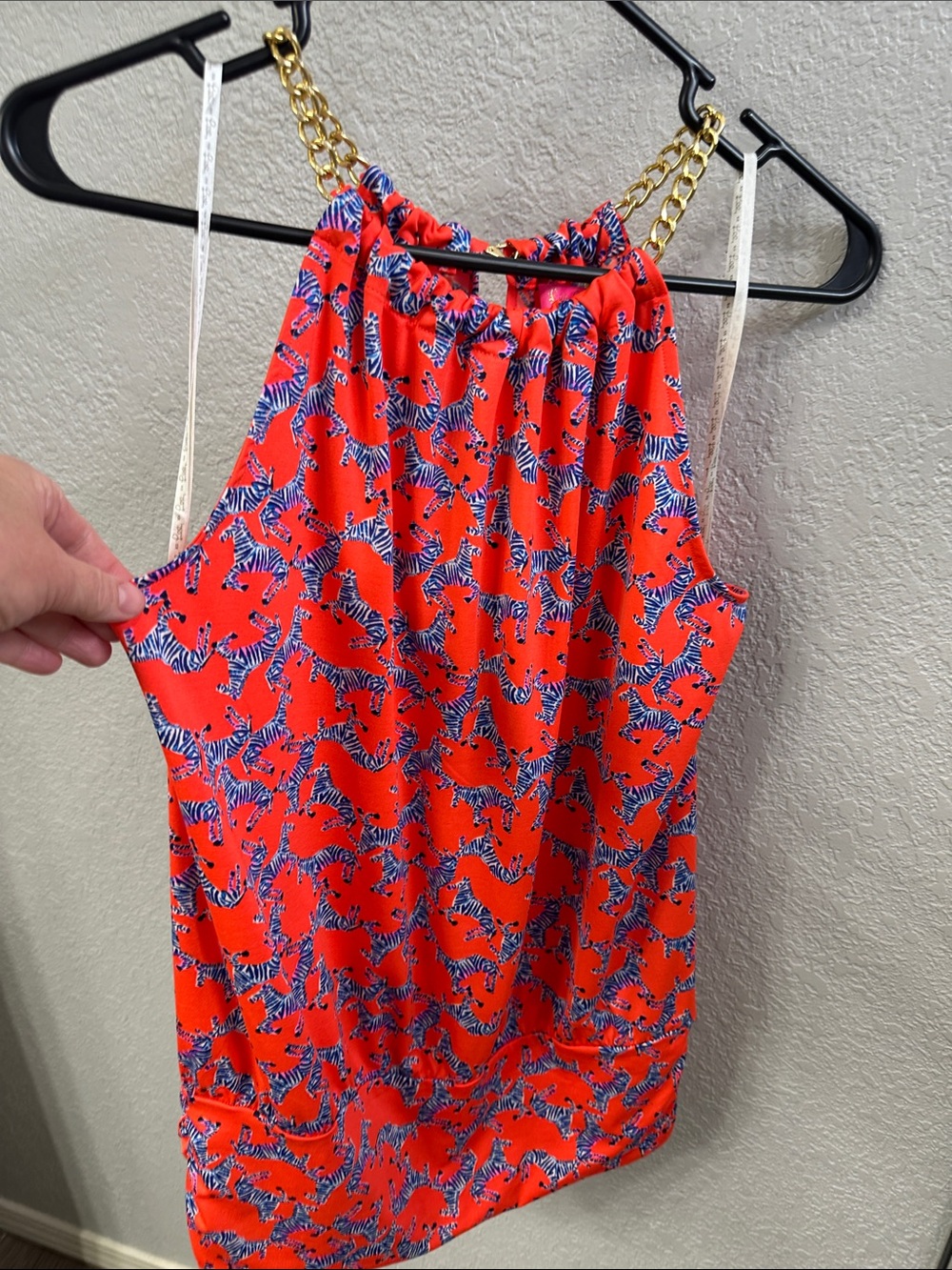 Lilly Pulitzer Red Zebra-Print Halter Camisole with Gold Chain Straps
